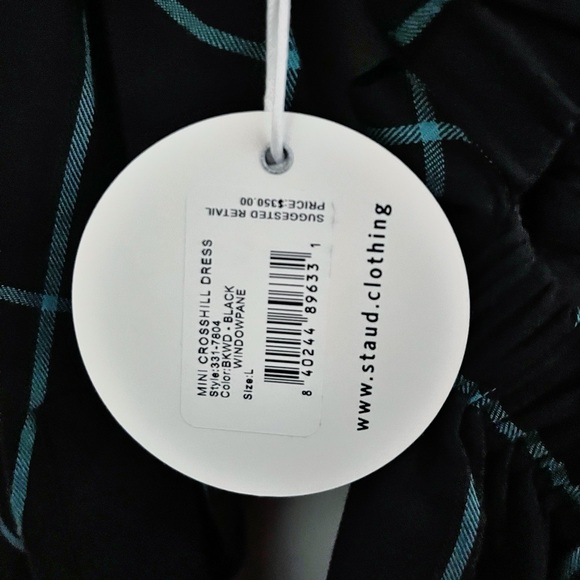 NEW Staud Black Windowpane Long Sleeve Cut Out Mini Crosshill Dress Size Large - Picture 5 of 8